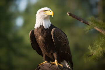 an eagle perched on top of a tree branch. Created with Generative AI Technology