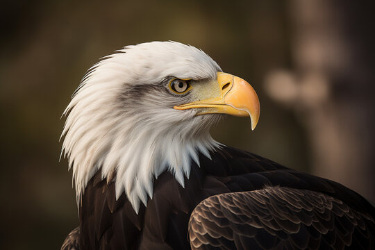 a close up of an eagle with a blurry background. Created with Generative AI Technology