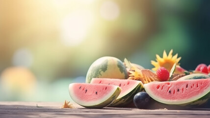 Watermelon with blur background. Blurred Summer Background Free Space 