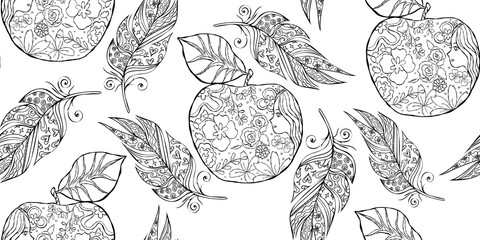 Seamless pattern hand drawn illustration of an apple