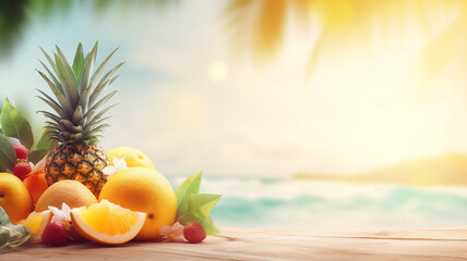 Summer fruits wallpaper with blur background. Blurred Summer Background Free Space 