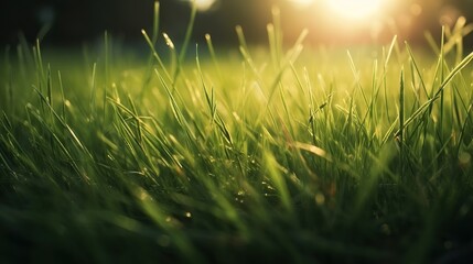 Obraz premium Spring or summer background of green grass with sunlight, Generative AI