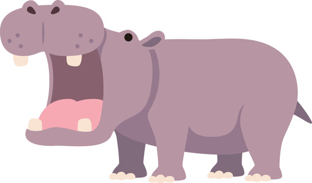 主線のないシンプルな口を開けたカバのイラスト