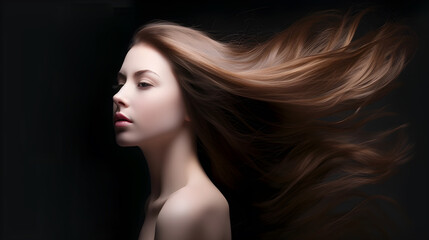 Naklejka premium Dynamic Hair: Portrait of a Young Woman Model Posing with Swinging Head Motion. created with Generative AI