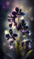 Beautiful black orchid flower with bokeh background.	