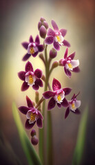 Fresh spring maroon orchid blooming with blur background	