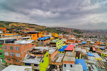 Fototapeta na wymiar anoramic overview of a shanty town in the district ciudad bolivar in bogota, colombia