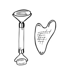 Spa facial set in hand drawn style. Set of 2. Guasha massage.