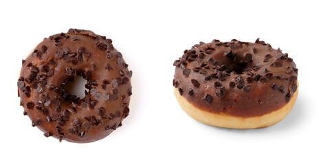 Sweet chocolate donuts on white background