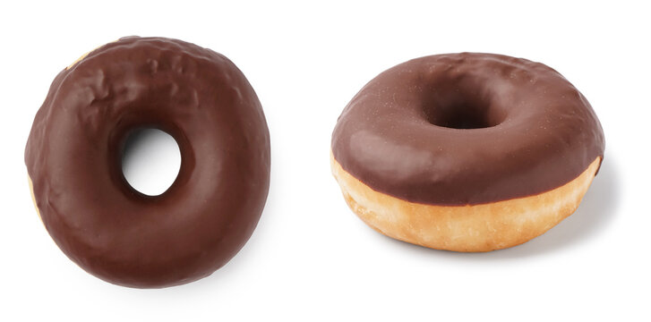 Sweet chocolate donuts on white background