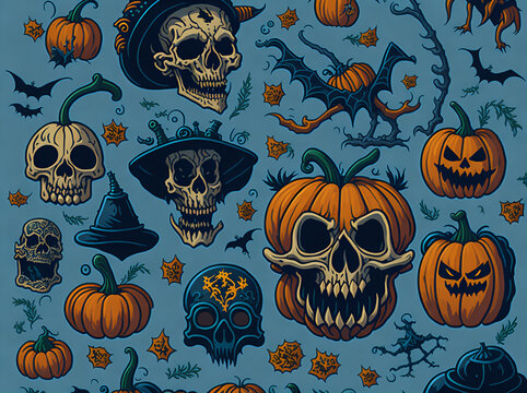 halloween seamless pattern with pumpkins