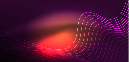 Shiny glowing neon wave. Neon light or laser show, electric impulse, power lines, techno quantum energy impulse, magic glowing dynamic lines