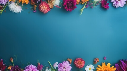 Flower decoration with flowers on a blue background