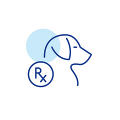 Dog and prescription drug symbol, veterinary healthcare. Pet pharmacy. Pixel perfect, editable stroke line icon