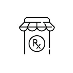 Buying prescription drugs in online pharmacy app. Healthcare and medicine. Pixel perfect, editable stroke line icon