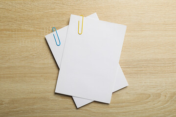 Concept of different office accessories - paper with clip