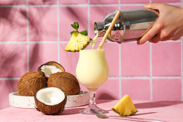 Fresh summer cocktail - Pina colada, fresh summer drink concept
