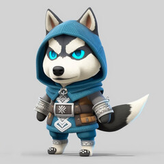Anthropomorphic Siberian Husky as Ninja Assasin Generative AI illustration
