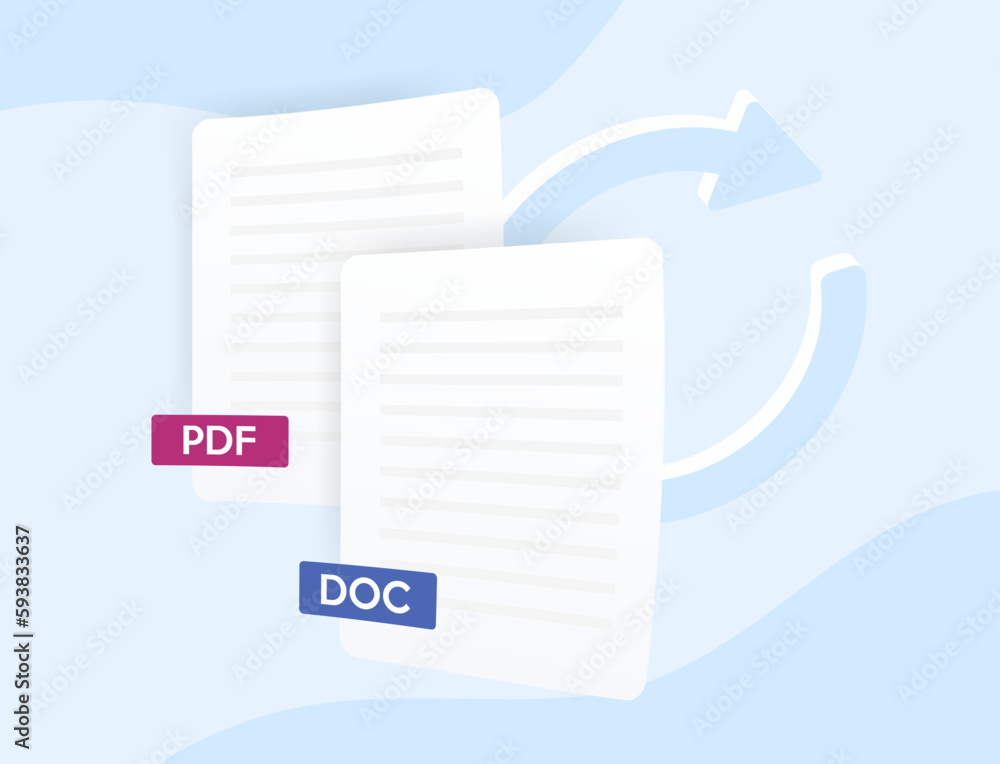 Poster convert pdf to doc vector illustration. file converter software tools concept. making pdf documents 
