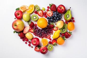 Naklejka na ściany i meble Various Fruits in the heart shape, Healthy fresh fruits background. Generative AI