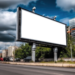 Fototapeta premium Blank lightbox advertisements and blurry urban street views..