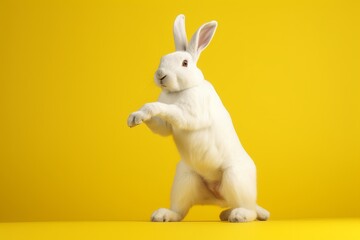 Cute Rabbit isolated on yellow background. Created Generative AI