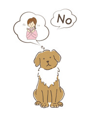 ペットの大型犬が「ダメ」の合図を、スポーツウェアを着たポニーテールの若い女性から訓練されている様子