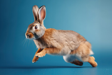 Fototapeta premium Cute Rabbit isolated on blue background. Created Generative AI