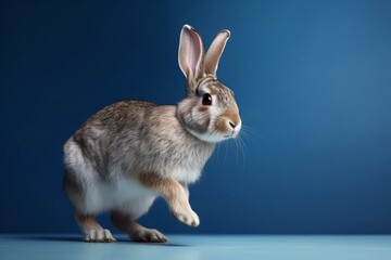 Fototapeta premium Cute Rabbit isolated on blue background. Created Generative AI