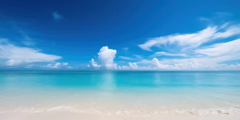 Foto auf Alu-Dibond Tropical sea and sandy beach with blue sky background. Generative AI © CYBERUSS