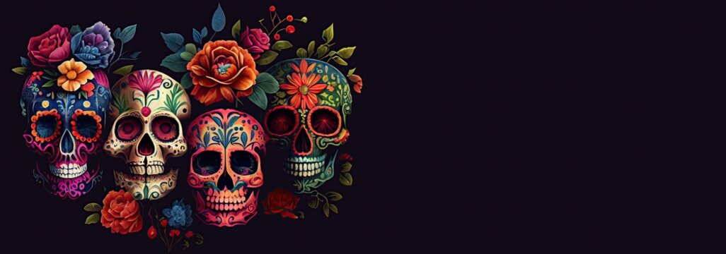 Mexican day of the dead sugar skull with generative ai