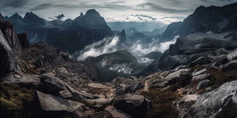 the rocky cliffs and icy glaciers of Puncak Jaya, Indonesia's highest mountain in Papua