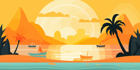 Obraz premium Summer concept captured in flat illustration style