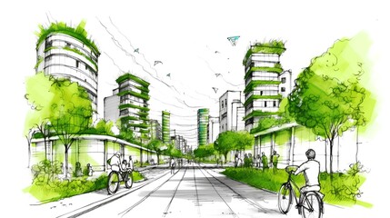 Fototapeta Sustainable urban design featuring eco-friendly elements. Generative AI obraz