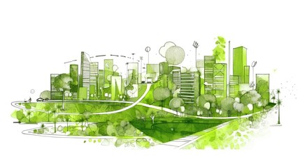 Sustainable urban design featuring eco-friendly elements. Generative AI