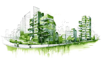 Fototapeta na wymiar Sustainable urban design featuring eco-friendly elements. Generative AI