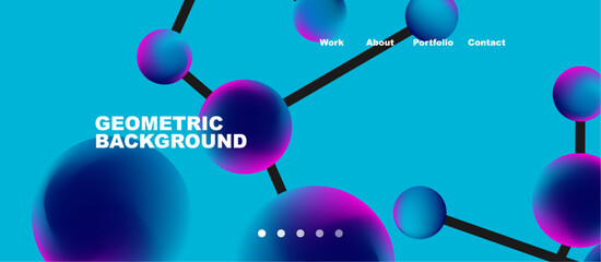 Line points connections geometric landing page background. Fluid circles and spheres with liquid gradients. Vector Illustration For Wallpaper, Banner, Background, Card, Book Illustration, landing page