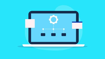 Online business structured data on virtual screen, digital hierarchy big data analytics system video animation concept.