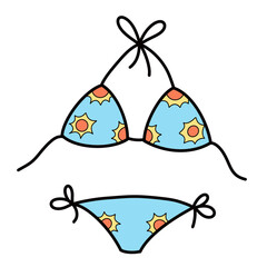 bikini beach ,summer icon , doodle illustration