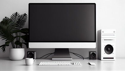 Laptop on white wooden business workspace desk