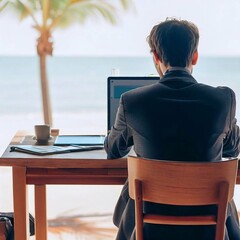 Fototapeta premium working from a remote location, a beach