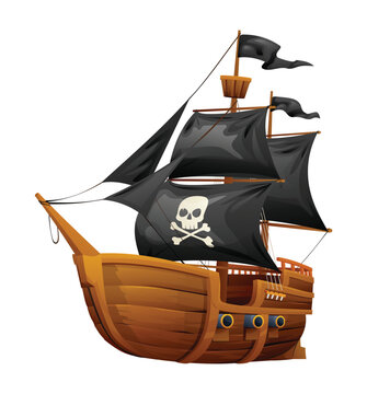 recommend clip art: Cartoon wooden pirate ship illustration isolated on white background