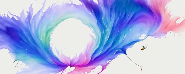a white background with blue, pink, and green swirls