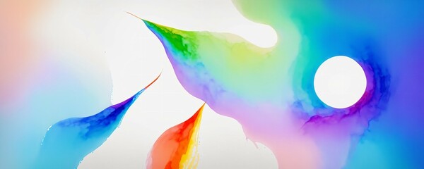 a multicolored abstract painting with a white background