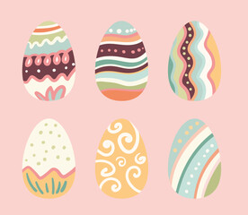 Easter Eggs Colorful Set .Modern Flat Style. Decor concept for kids design, social media, print.
