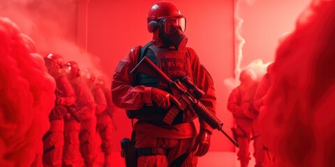 Anti terrorism day red background, Stop the war with counter terrorism team. Generative Ai