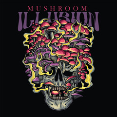 Mushroom Head Skull With Text Illustration