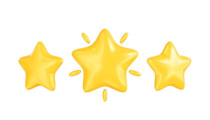 Golden stars icons. Set of glossy yellow stars shapes. Customer feedback or customer review concept, 3D render. PNG with transparent background and alpha channel to cut out