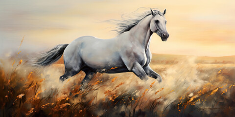 Obraz na płótnie Canvas Illustration of a horse running in full gallop, AI generative