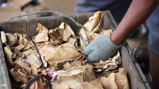 The process of packaging organic waste in landfills. Organic waste in the form of paper, cardboard and so on is put into wooden boxes then pressed manually by stepping on it until it is solid then co